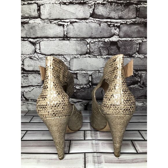 Sigerson Morrison Gold Leather Peep Toe Ankle Strap Dress Heels Women 8.5US/39EU - Picture 4 of 16